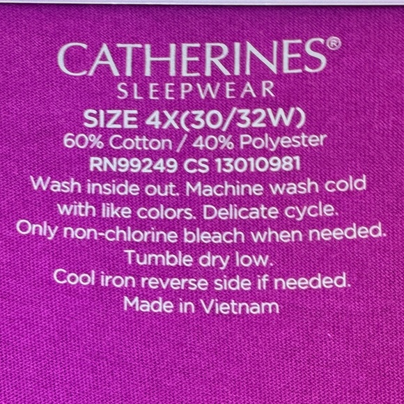 CATHERINES SLEEPWEAR Wine Color Top Ciao NWT / Plus 4X 30 - 32W - Picture 10 of 13